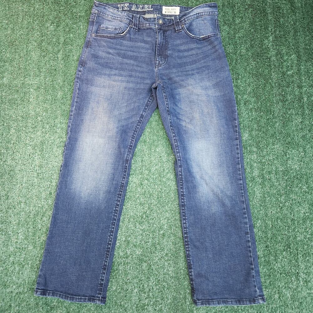 TK Axel Men's Slim Fit Bootcut Blue Medium Wash Denim Jeans 5-Pocket 34x30